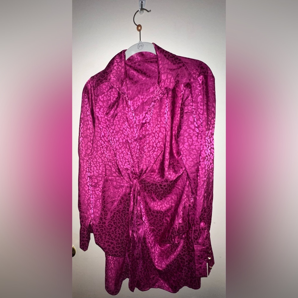 Magenta satin cheetah print dress